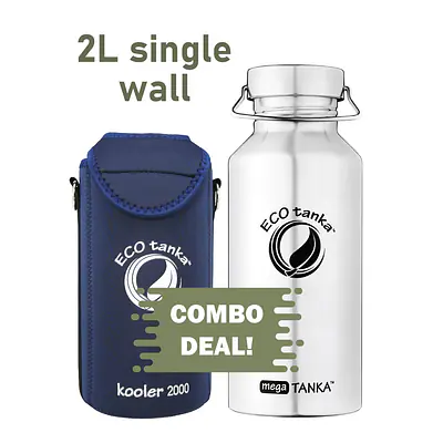 ecotanka megaTANKA 2.0L with Mega S.S. Lid & Kooler Cover (Dark Blue) – Combo Deal primary image